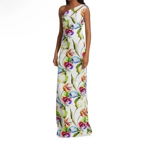 Chiara Boni La Petite Robe Floral One-shoulder Jersey Gown In Tulipano 44/8